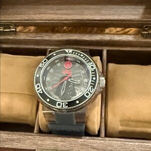 Invicta Men's Black and Silver Watch with Red Accents- Star Wars Darth Vader